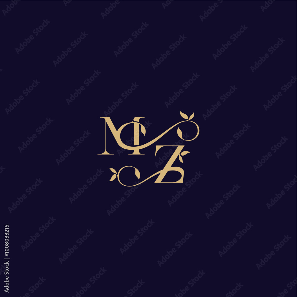 beauty leaf monogram logo organic and elegant concept MZ wedding initial letter beauty leaf monogram logo organic and elegant concept MZ wedding initial letter