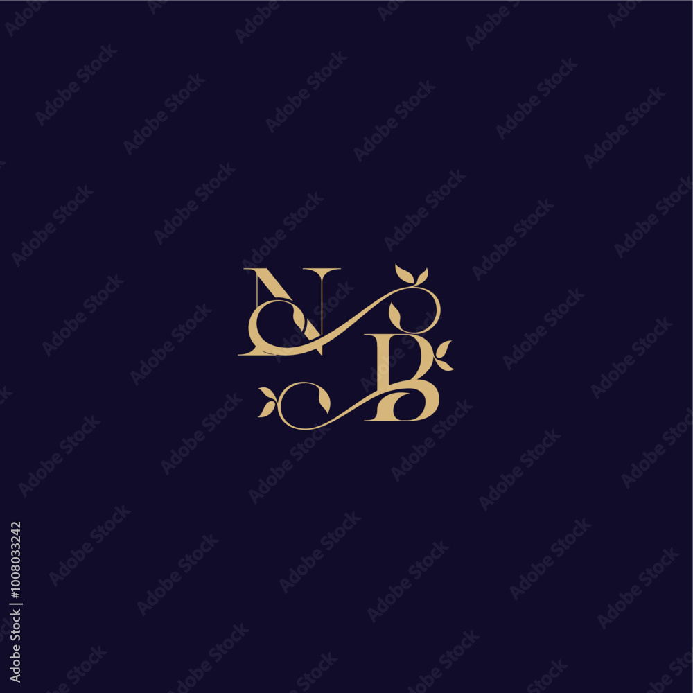 beauty leaf monogram logo organic and elegant concept NB wedding initial letter beauty leaf monogram logo organic and elegant concept NB wedding initial letter
