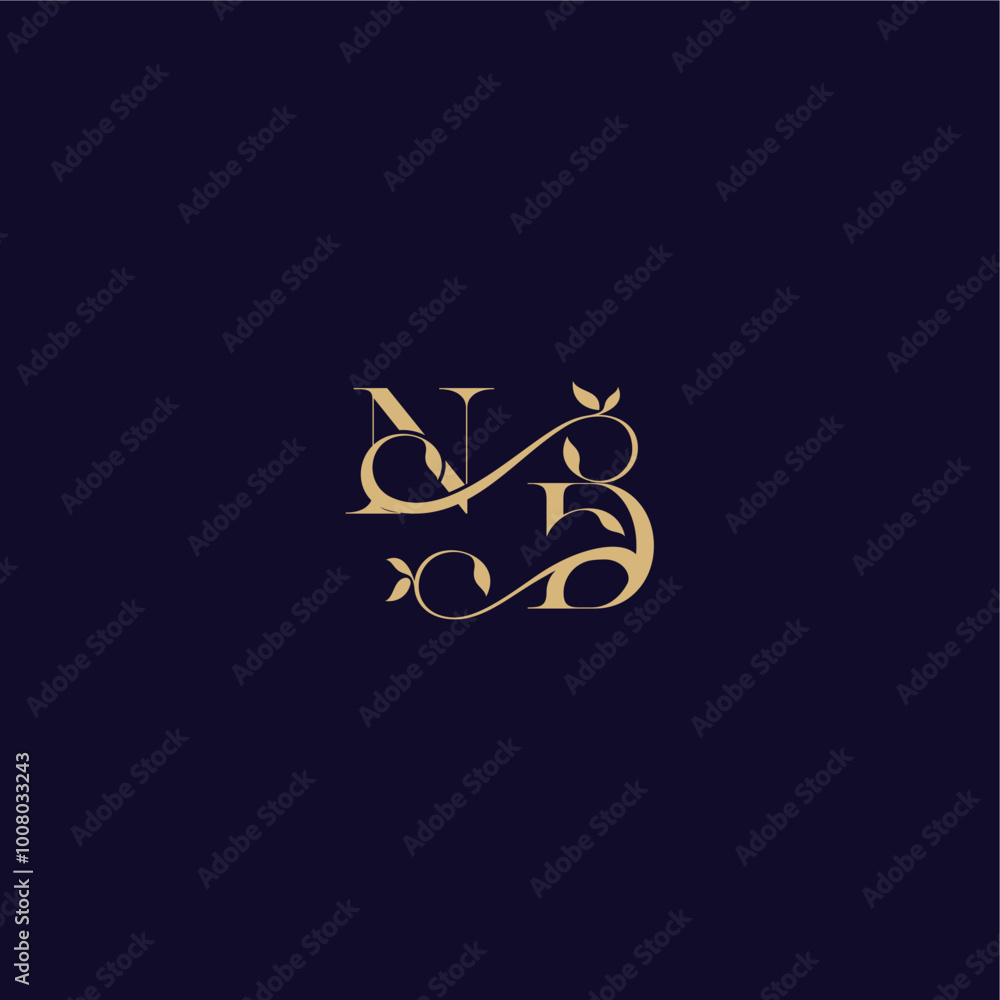 beauty leaf monogram logo organic and elegant concept ND wedding initial letter beauty leaf monogram logo organic and elegant concept ND wedding initial letter