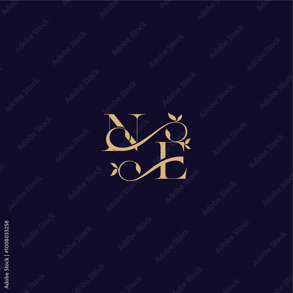 beauty leaf monogram logo organic and elegant concept NE wedding initial letter beauty leaf monogram logo organic and elegant concept NE wedding initial letter