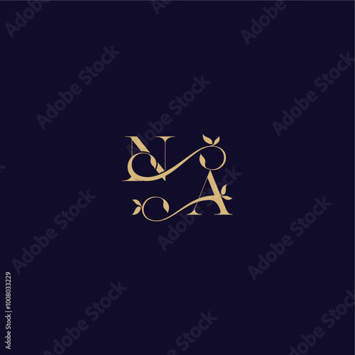 beauty leaf monogram logo organic and elegant concept NA wedding initial letter