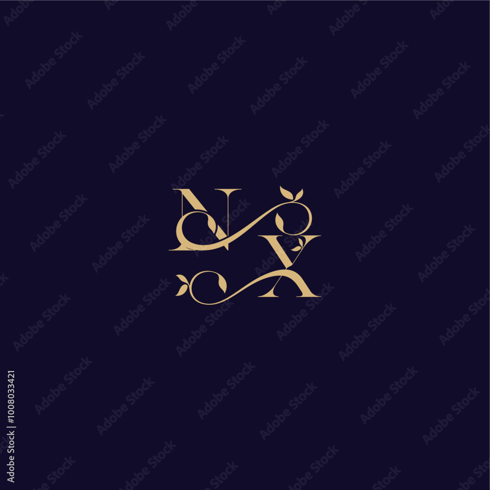 beauty leaf monogram logo organic and elegant concept NX wedding initial letter beauty leaf monogram logo organic and elegant concept NX wedding initial letter