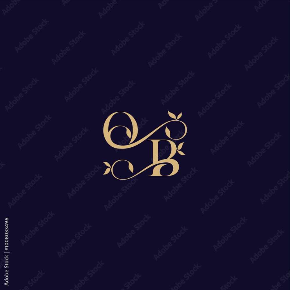 beauty leaf monogram logo organic and elegant concept OB wedding initial letter beauty leaf monogram logo organic and elegant concept OB wedding initial letter
