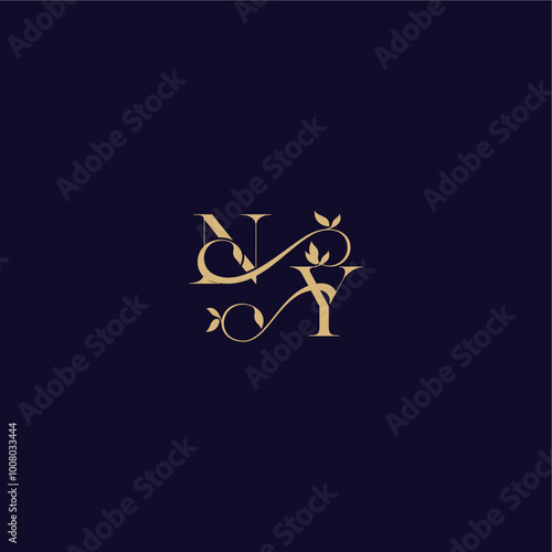 beauty leaf monogram logo organic and elegant concept NY wedding initial letter