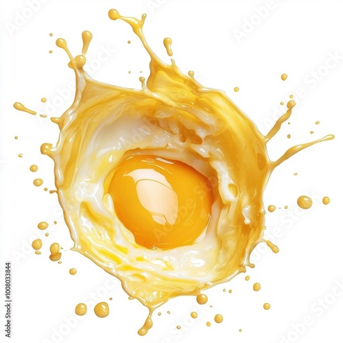 Sauce, circular splash swirl around scrambled eggs, isolate on white background, vibrant and appetizing.