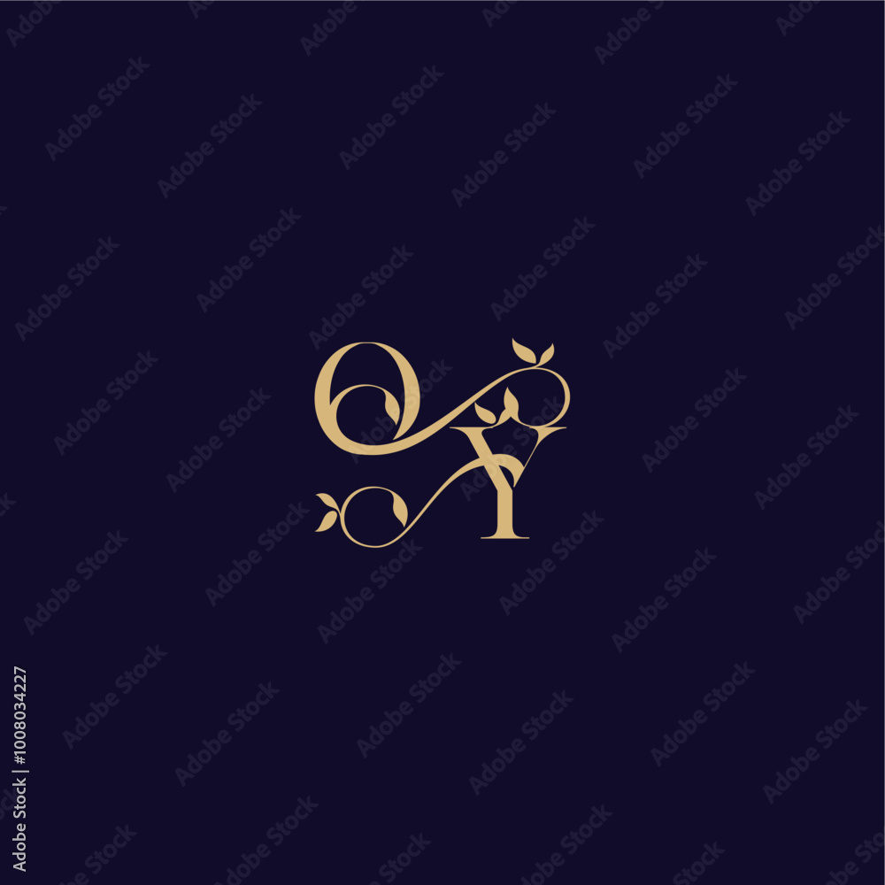 beauty leaf monogram logo organic and elegant concept OY wedding initial letter