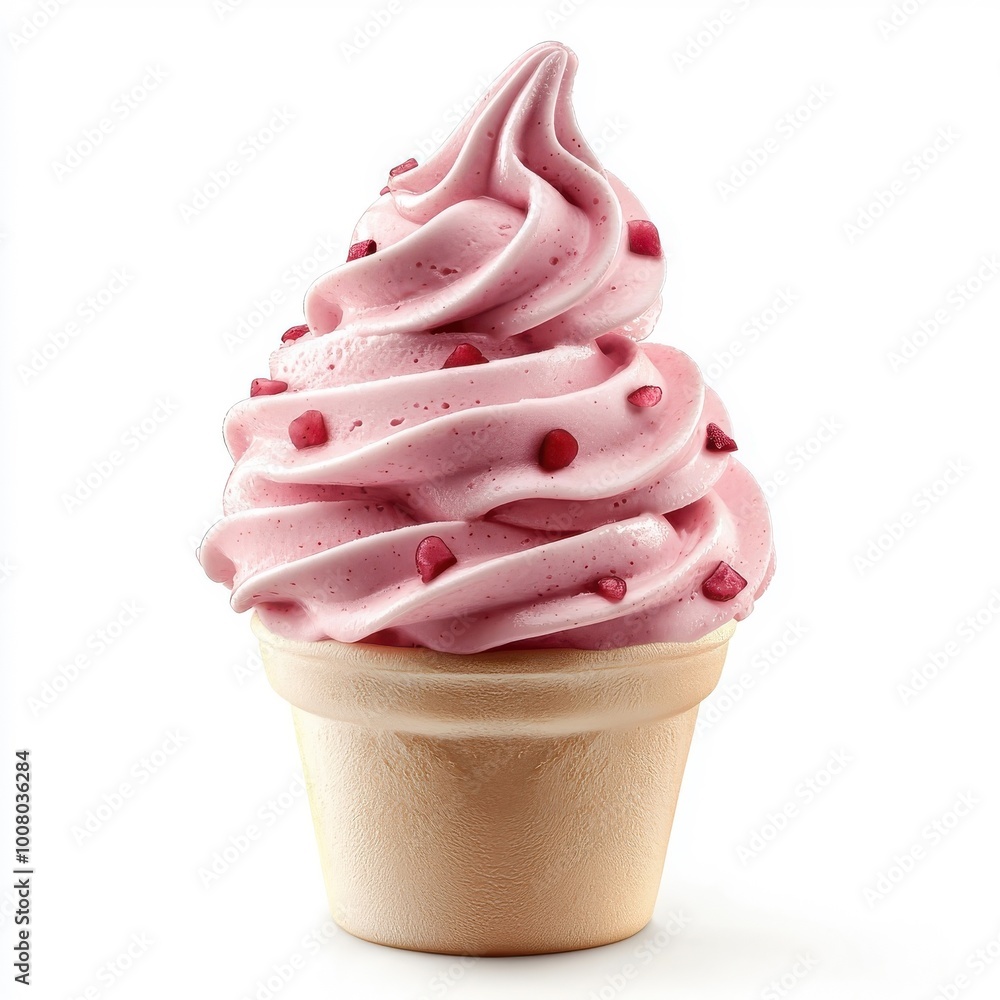 Soft serve strawberry ice cream isolated on a white background, showcasing its vibrant color and creamy texture. Soft serve strawberry ice cream isolated on a white background, showcasing its vibrant color and creamy texture.
