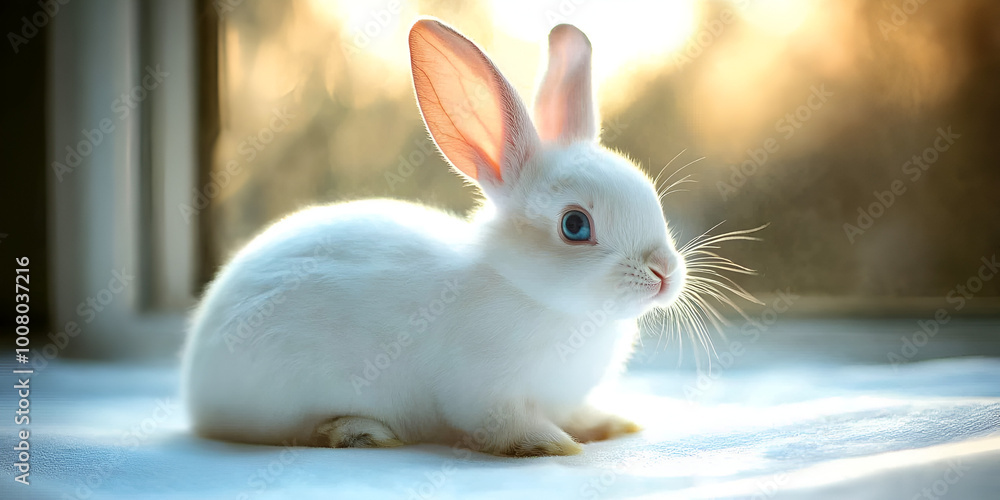 Elegant White Rabbit Bathing in Soft Sunlight Elegant White Rabbit Bathing in Soft Sunlight