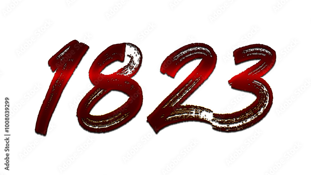3D blood red number design of 1823 on white background. 3D blood red number design of 1823 on white background.