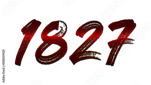 3D blood red number design of 1827 on white background.