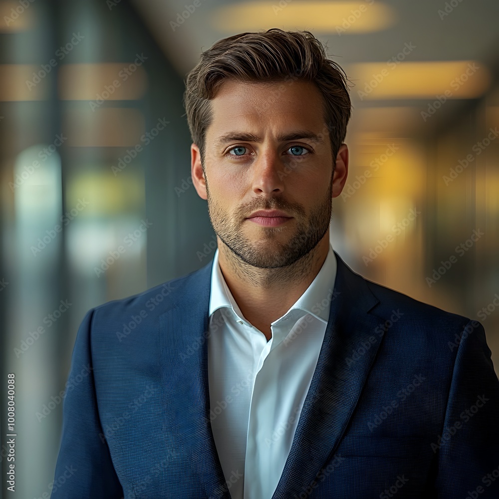 Focused Financial Analyst in Suit Posing for Formal Corporate Portrait Focused Financial Analyst in Suit Posing for Formal Corporate Portrait