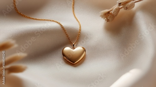 Gold heart-shaped pendant with a delicate chain, lying on a soft white background for an elegant look