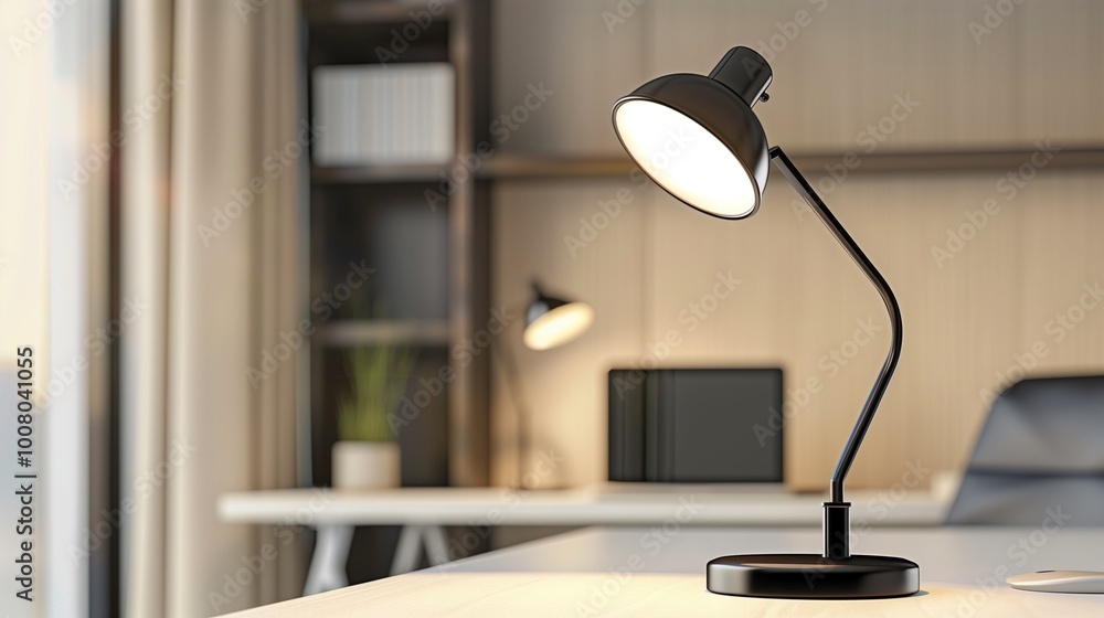 A modern desk lamp isolated against an elegant office background. A modern desk lamp isolated against an elegant office background.