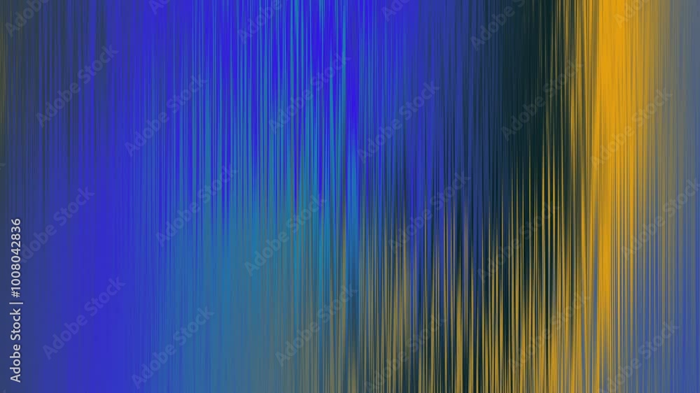 A colorful, abstract painting with blue and yellow stripes. The painting has a vibrant and energetic feel to it, with the blue and yellow colors blending together to create a dynamic