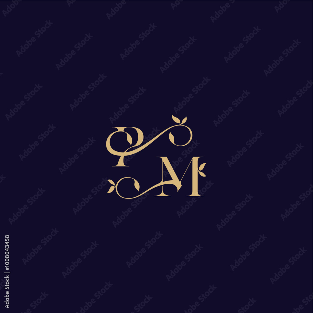 beauty leaf monogram logo organic and elegant concept PM wedding initial letter beauty leaf monogram logo organic and elegant concept PM wedding initial letter