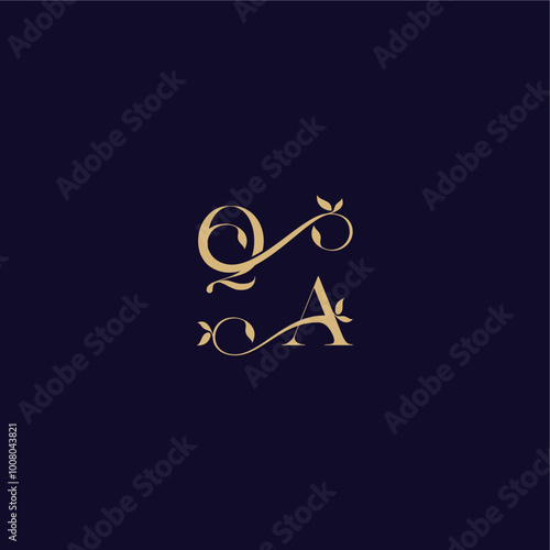 beauty leaf monogram logo organic and elegant concept QA wedding initial letter