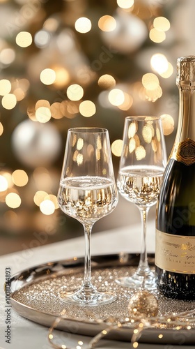 Wallpaper Mural Elegant champagne glasses with a bottle, surrounded by festive lights, perfect for celebrating special moments and holidays. Torontodigital.ca