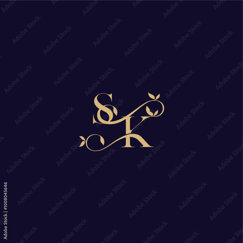 beauty leaf monogram logo organic and elegant concept SK wedding initial letter beauty leaf monogram logo organic and elegant concept SK wedding initial letter