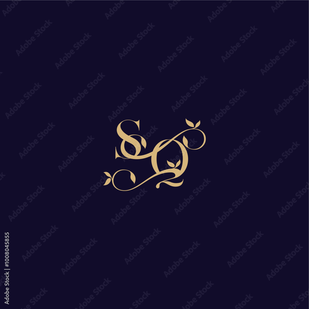 beauty leaf monogram logo organic and elegant concept SQ wedding initial letter beauty leaf monogram logo organic and elegant concept SQ wedding initial letter
