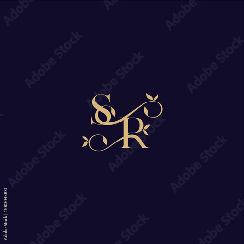 beauty leaf monogram logo organic and elegant concept SR wedding initial letter