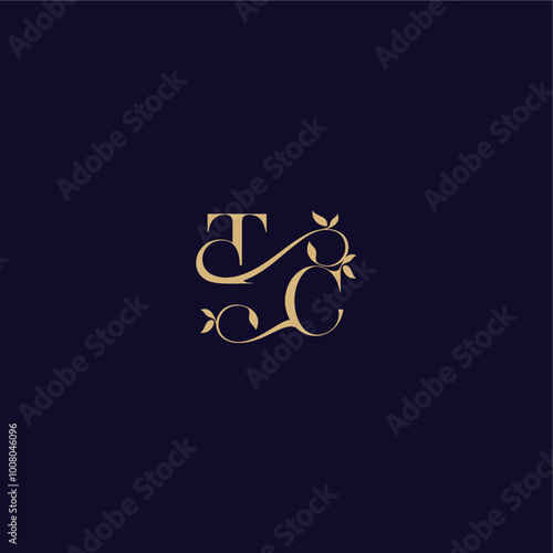 beauty leaf monogram logo organic and elegant concept TC wedding initial letter