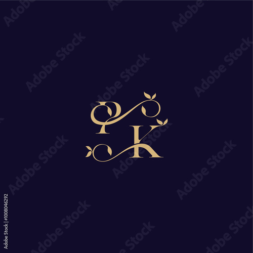 beauty leaf monogram logo organic and elegant concept PK wedding initial letter