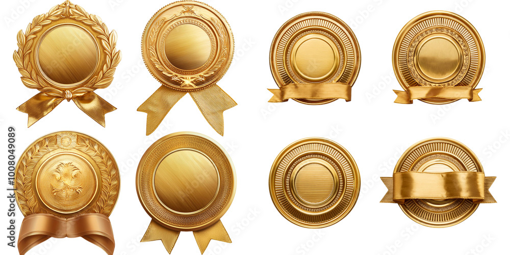 Golden luxury labels and banners, gold premium quality certificate ribbons, png collection isolated on transparent background Golden luxury labels and banners, gold premium quality certificate ribbons, png collection isolated on transparent background