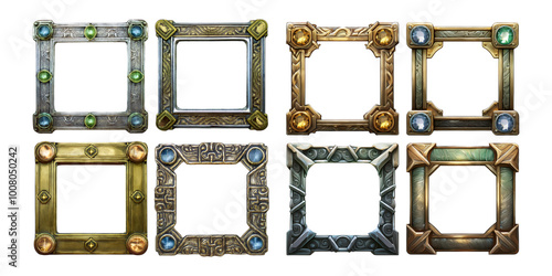 Decorative Frames with Colorful Gems for Designs, png collection isolated on transparent background