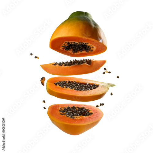 Papaya Slice Layer Isolated Transparent Background for Ads Generated by AI photo