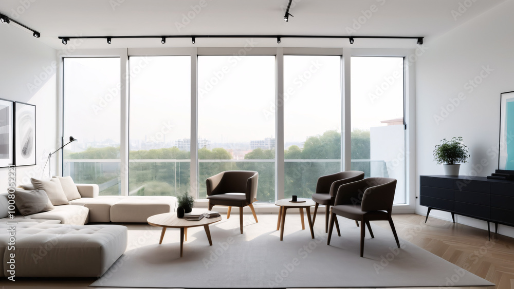 Fototapeta premium Contemporary Living Room with a View and Elegant Design