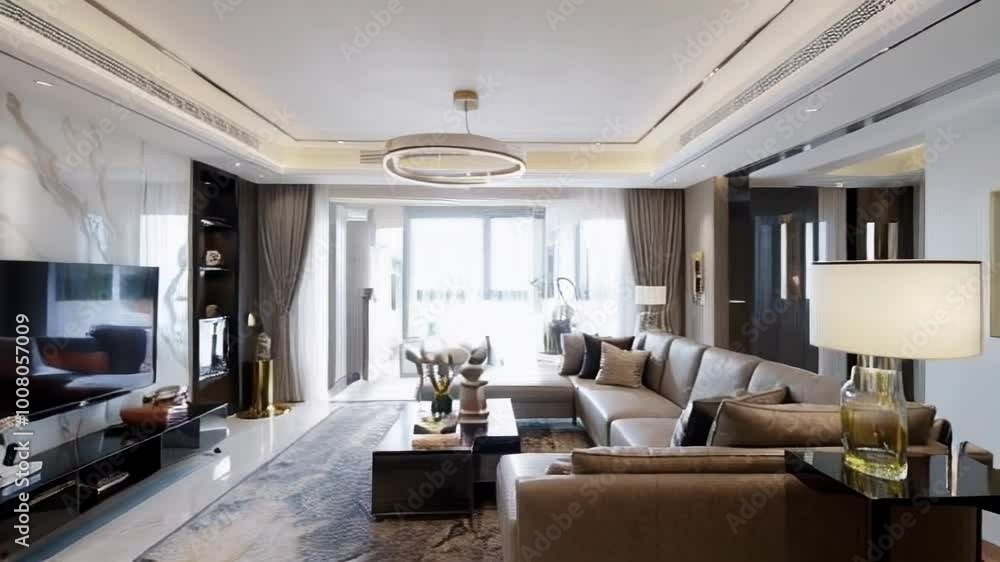 A modern, elegantly designed living room showcasing luxury furnishings and a tranquil atmosphere. A modern, elegantly designed living room showcasing luxury furnishings and a tranquil atmosphere.