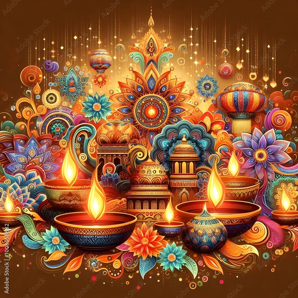 Fototapeta premium DIWALI, Triumph of Good over Evil, lights that lead to Purity, Harmony and Inner Peace.