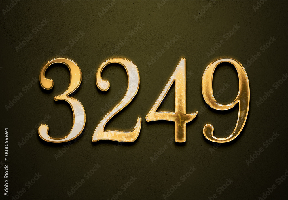 Old gold effect of 3249 number with 3D glossy style Mockup. Old gold effect of 3249 number with 3D glossy style Mockup.