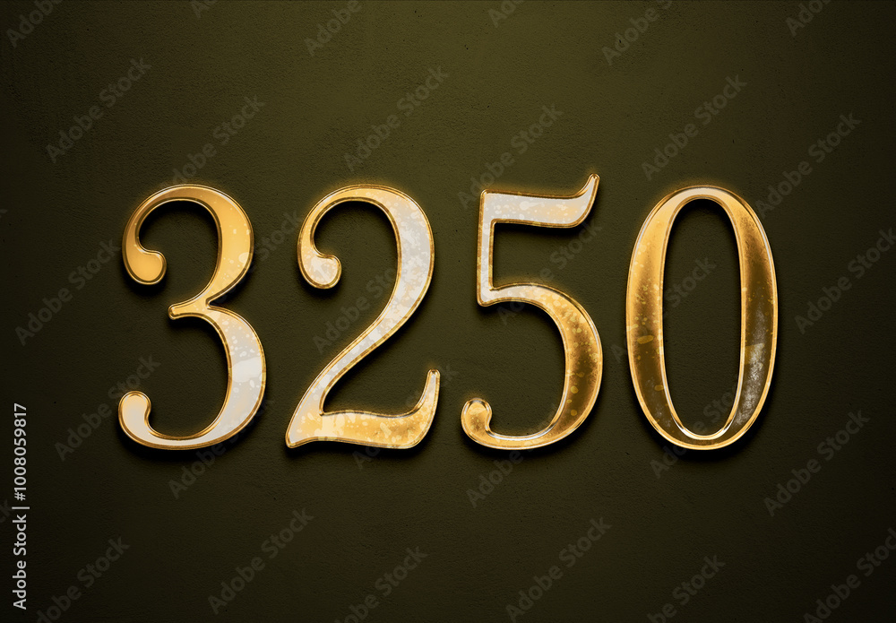 Old gold effect of 3250 number with 3D glossy style Mockup. Old gold effect of 3250 number with 3D glossy style Mockup.