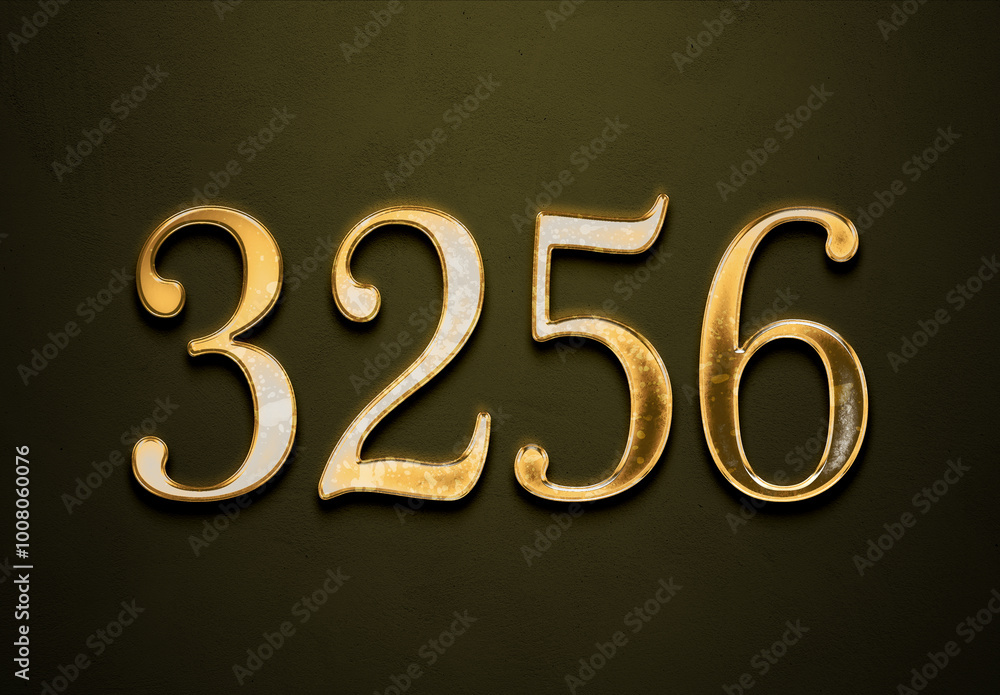 Old gold effect of 3256 number with 3D glossy style Mockup. Old gold effect of 3256 number with 3D glossy style Mockup.