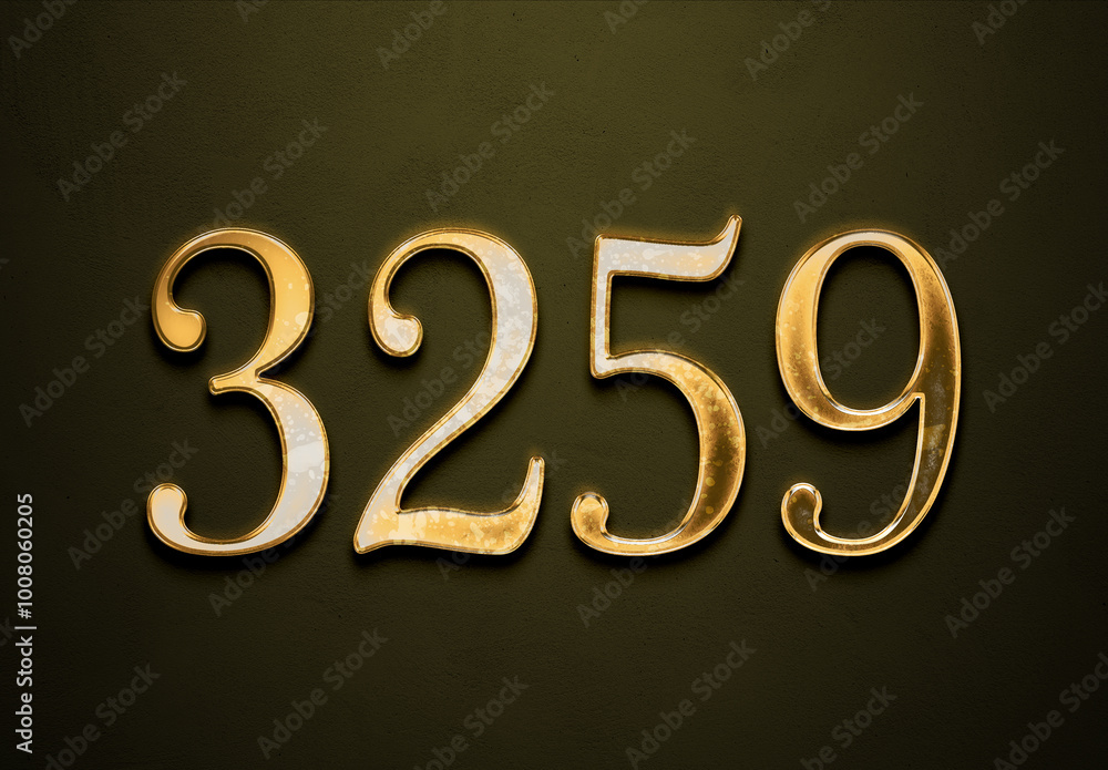Old gold effect of 3259 number with 3D glossy style Mockup. Old gold effect of 3259 number with 3D glossy style Mockup.