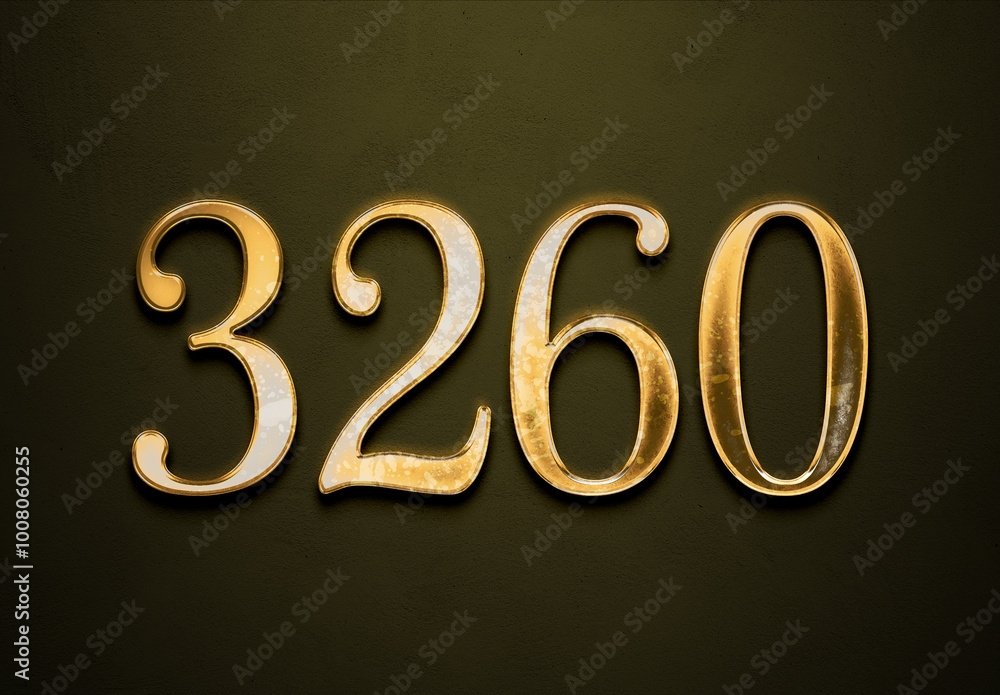 Old gold effect of 3260 number with 3D glossy style Mockup. Old gold effect of 3260 number with 3D glossy style Mockup.