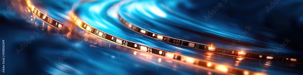 Glowing film reel in dynamic motion with cool blue tones Glowing film reel in dynamic motion with cool blue tones