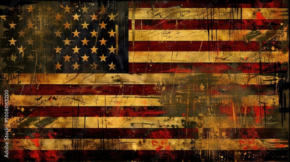 Grungy American flag with abstract textures in red, white, and blue. Patriotic and artistic concept for design and print. Grungy American flag with abstract textures in red, white, and blue. Patriotic and artistic concept for design and print.
