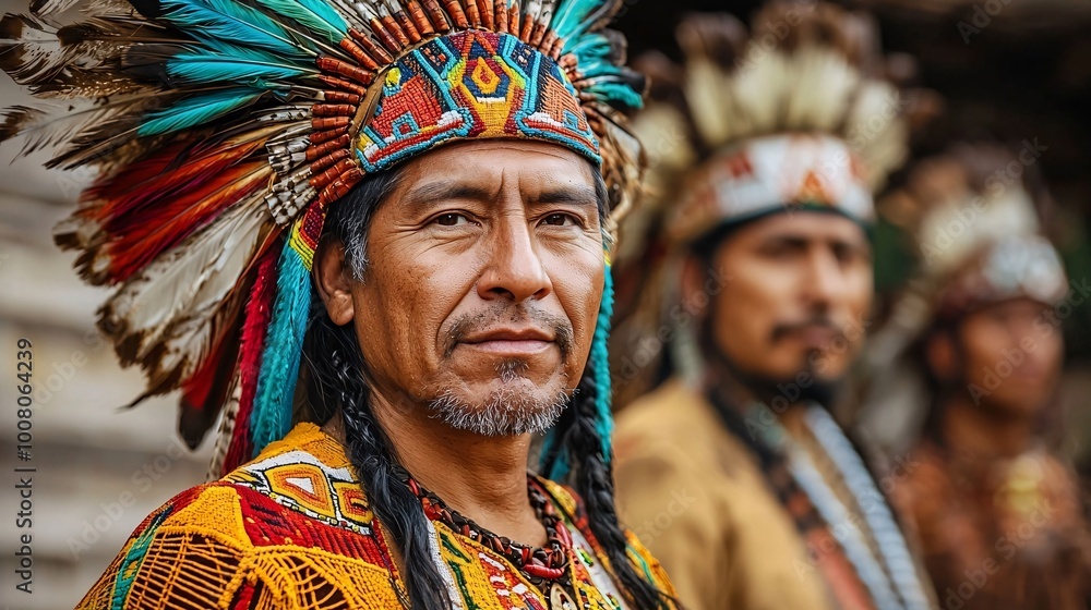 Obraz premium Native American Man in Traditional Headdress.