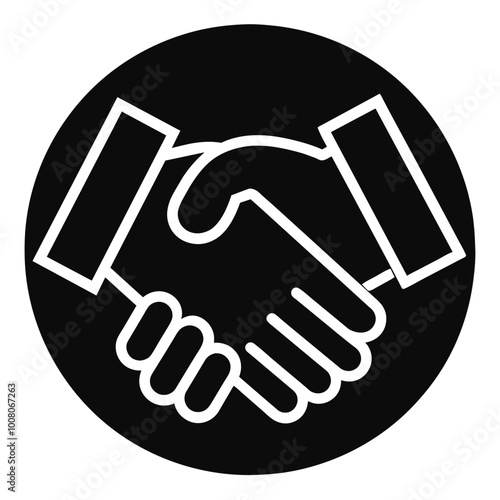 The outline of two hands shaking symbolizes collaboration and mutual agreement in a straightforward and minimalistic style