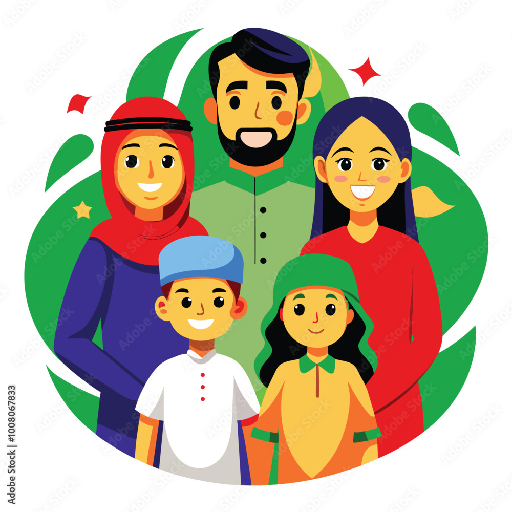 A happy Arab family including a father mother son and daughter are sharing a joyful moment together radiating warmth and togetherness A happy Arab family including a father mother son and daughter are sharing a joyful moment together radiating warmth and togetherness