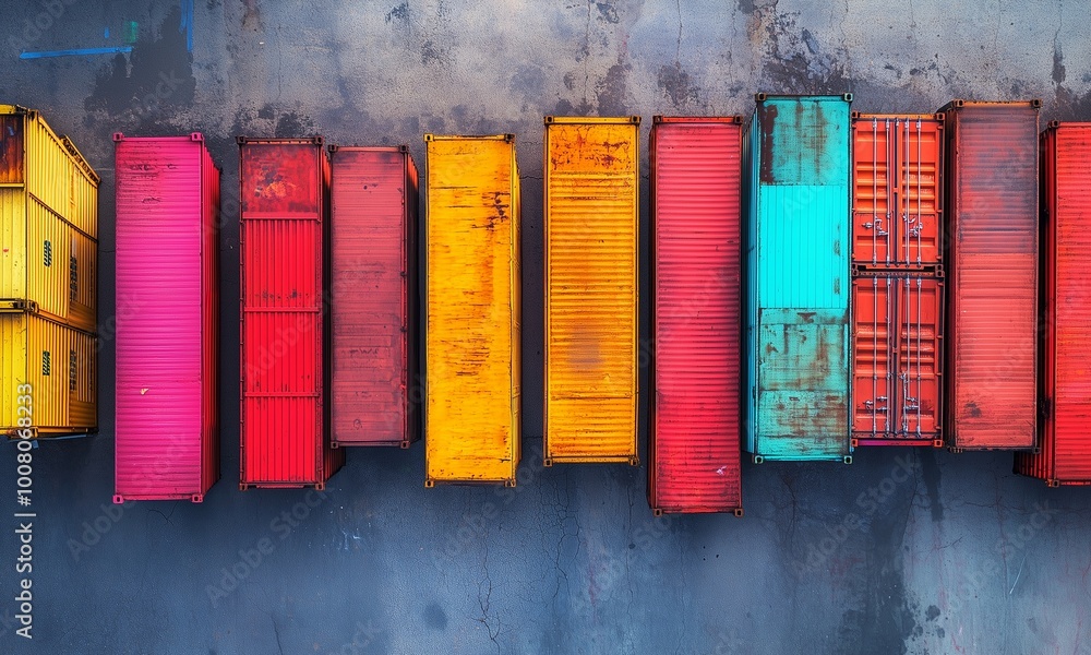 Naklejka premium Aerial View of an Empty Shipping Yard with Stacked Containers