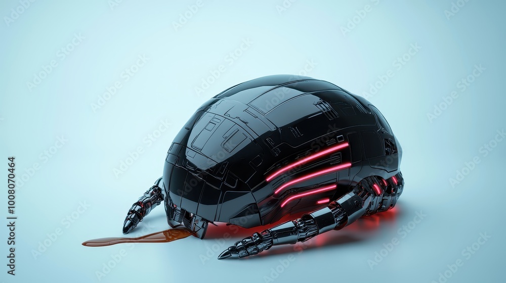 Fototapeta premium A futuristic robotic turtle featuring sleek black design and glowing red accents. Ideal for technology and sci-fi themes.