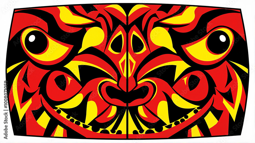 Bold red and yellow tribal mask with black details Bold red and yellow tribal mask with black details