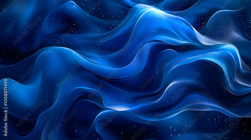 Fototapeta premium Abstract Blue Wavy Background with Glimmering Particles