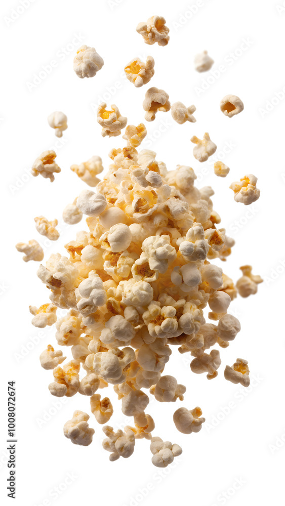 Popcorns Flying in mid-air, isolated on a white background Popcorns Flying in mid-air, isolated on a white background