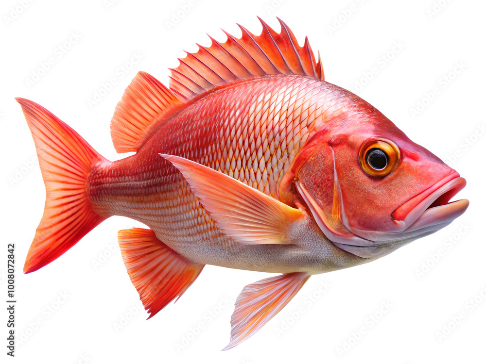 Fototapeta premium Red Emperor Snapper fish swiming isolated on a transparent background