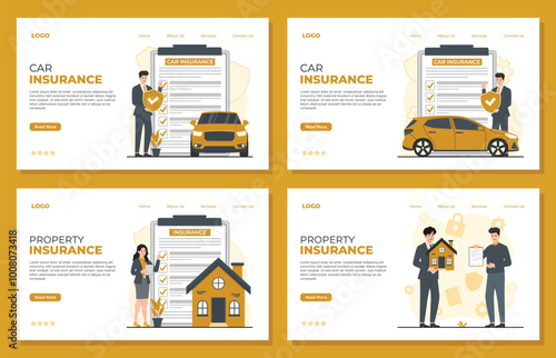 Landing page of home insurance and auto insurance Car insurance, property house insurance vehicle insurance concept