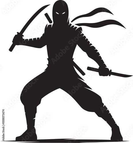 Ninja warrior silhouette vector illustration isolated on a white background